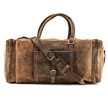 Carica l'immagine nel visualizzatore di Gallery, Borsa da viaggio fatta in pelle marrone in un look vintage per uomini