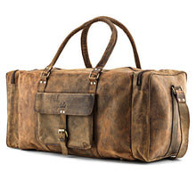 Carica l'immagine nel visualizzatore di Gallery, Borsa da viaggio fatta in pelle marrone in un look vintage per uomini